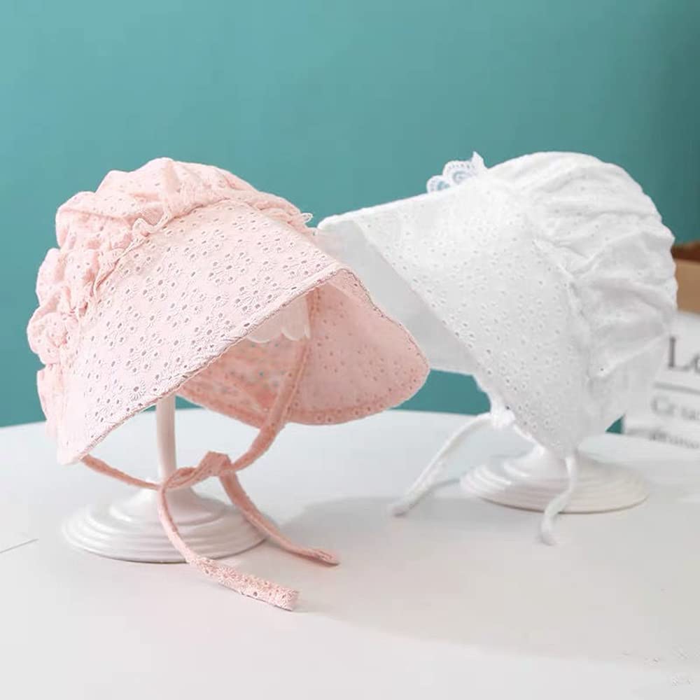 Baby Girl Toddlers Breathable Lacy Bonnet Eyelet Cotton Adjustable Sun Protection Hat - Image 6